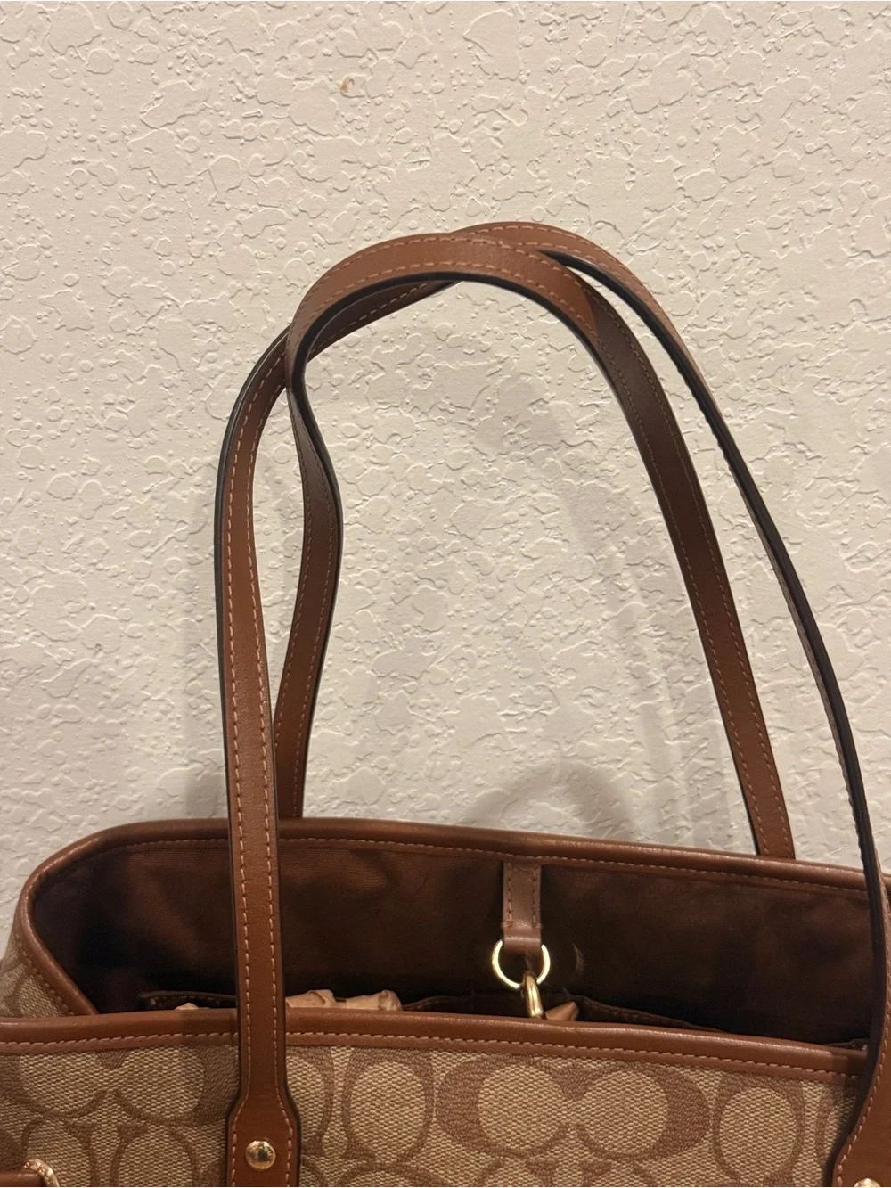 Coach Brown Signature Canvas Tote with Leather Trim